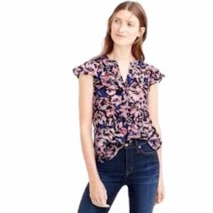 J. Crew Silk Floral Flutter Sleeve Top, Size 00